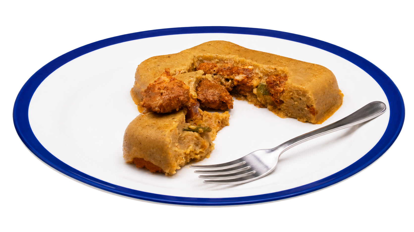 ready to eat tamales texas fusion pork tamales with fork in plate transparent background